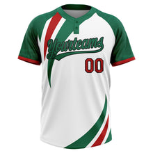 Загрузить изображение в средство просмотра галереи, Custom White Red Kelly Green-Black Mexico Two-Button Unisex Softball Jersey
