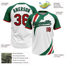 Загрузить изображение в средство просмотра галереи, Custom White Red Kelly Green-Black Mexico Two-Button Unisex Softball Jersey
