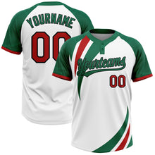 Загрузить изображение в средство просмотра галереи, Custom White Red Kelly Green-Black Mexico Two-Button Unisex Softball Jersey

