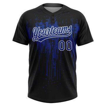 Custom Black Royal-White Dripping Splatter Paint Two-Button Unisex Softball Jersey