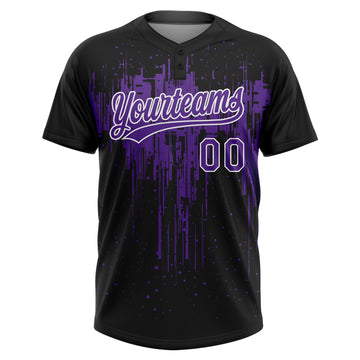 Custom Black Purple-White Dripping Splatter Paint Two-Button Unisex Softball Jersey