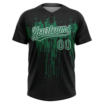 Custom Black Kelly Green-White Dripping Splatter Paint Two-Button Unisex Softball Jersey