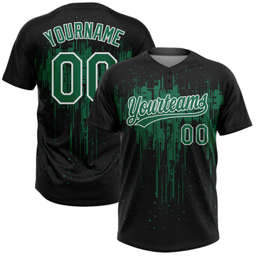 Custom Black Kelly Green-White Dripping Splatter Paint Two-Button Unisex Softball Jersey