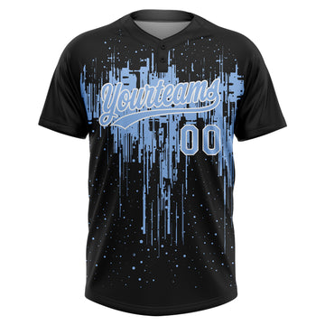 Custom Black Light Blue-White Dripping Splatter Paint Two-Button Unisex Softball Jersey