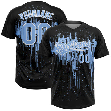Custom Black Light Blue-White Dripping Splatter Paint Two-Button Unisex Softball Jersey