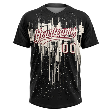 Custom Black Cream-Crimson Dripping Splatter Paint Two-Button Unisex Softball Jersey