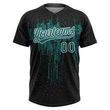 Загрузить изображение в средство просмотра галереи, Custom Black Teal-White Dripping Splatter Paint Two-Button Unisex Softball Jersey
