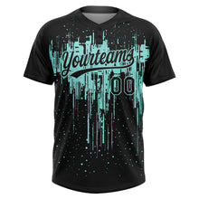 Загрузить изображение в средство просмотра галереи, Custom Black Ice Blue Dripping Splatter Paint Two-Button Unisex Softball Jersey
