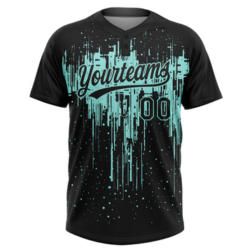 Custom Black Ice Blue Dripping Splatter Paint Two-Button Unisex Softball Jersey