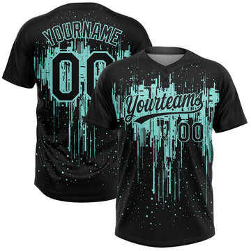 Custom Black Ice Blue Dripping Splatter Paint Two-Button Unisex Softball Jersey