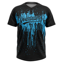 Загрузить изображение в средство просмотра галереи, Custom Black Sky Blue Dripping Splatter Paint Two-Button Unisex Softball Jersey
