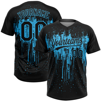 Custom Black Sky Blue Dripping Splatter Paint Two-Button Unisex Softball Jersey