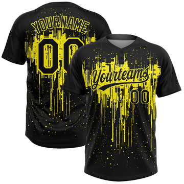 Custom Black Light Yellow Dripping Splatter Paint Two-Button Unisex Softball Jersey