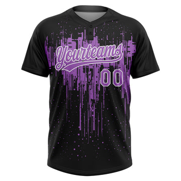 Custom Black Medium Purple-White Dripping Splatter Paint Two-Button Unisex Softball Jersey