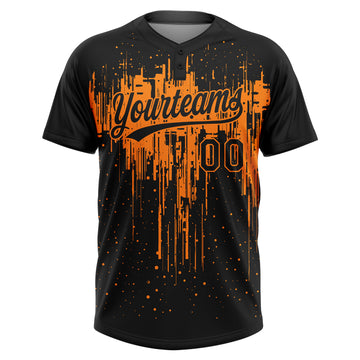 Custom Black Bay Orange Dripping Splatter Paint Two-Button Unisex Softball Jersey