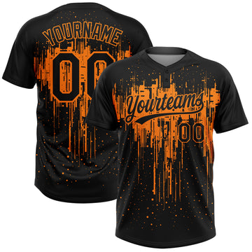 Custom Black Bay Orange Dripping Splatter Paint Two-Button Unisex Softball Jersey