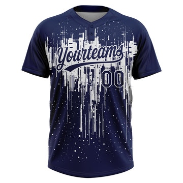 Custom Navy White Dripping Splatter Paint Two-Button Unisex Softball Jersey