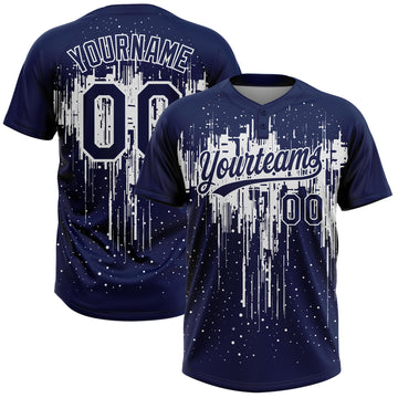 Custom Navy White Dripping Splatter Paint Two-Button Unisex Softball Jersey