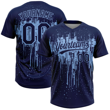 Custom Navy Light Blue Dripping Splatter Paint Two-Button Unisex Softball Jersey