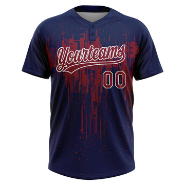 Custom Navy Crimson-White Dripping Splatter Paint Two-Button Unisex Softball Jersey