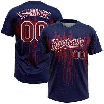 Custom Navy Crimson-White Dripping Splatter Paint Two-Button Unisex Softball Jersey