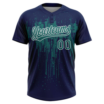 Custom Navy Teal-White Dripping Splatter Paint Two-Button Unisex Softball Jersey