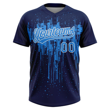 Custom Navy Electric Blue-White Dripping Splatter Paint Two-Button Unisex Softball Jersey