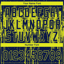 Charger l'image dans la galerie, Custom Navy Neon Yellow Dripping Splatter Paint Two-Button Unisex Softball Jersey
