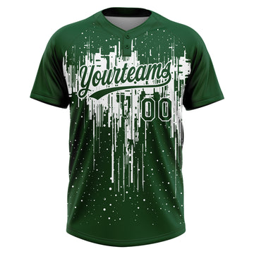 Custom Green White Dripping Splatter Paint Two-Button Unisex Softball Jersey