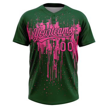 Custom Green Pink-Black Dripping Splatter Paint Two-Button Unisex Softball Jersey