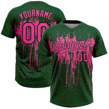 Custom Green Pink-Black Dripping Splatter Paint Two-Button Unisex Softball Jersey