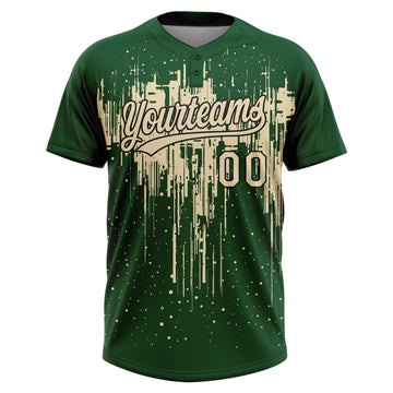 Custom Green Cream-Black Dripping Splatter Paint Two-Button Unisex Softball Jersey