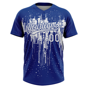 Custom Royal White Dripping Splatter Paint Two-Button Unisex Softball Jersey