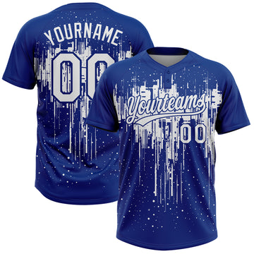 Custom Royal White Dripping Splatter Paint Two-Button Unisex Softball Jersey