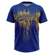 Загрузить изображение в средство просмотра галереи, Custom Royal Old Gold Dripping Splatter Paint Two-Button Unisex Softball Jersey
