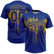 Загрузить изображение в средство просмотра галереи, Custom Royal Old Gold Dripping Splatter Paint Two-Button Unisex Softball Jersey
