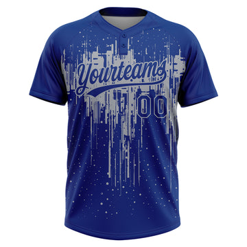 Custom Royal Gray Dripping Splatter Paint Two-Button Unisex Softball Jersey