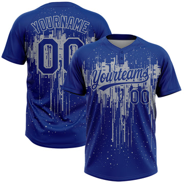 Custom Royal Gray Dripping Splatter Paint Two-Button Unisex Softball Jersey
