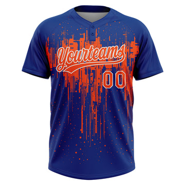 Custom Royal Orange-White Dripping Splatter Paint Two-Button Unisex Softball Jersey