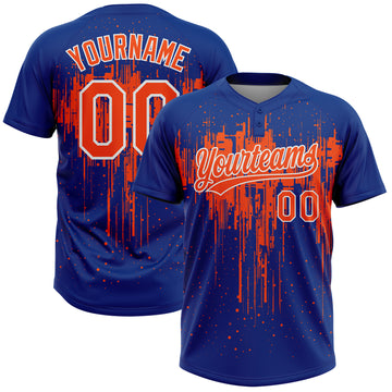 Custom Royal Orange-White Dripping Splatter Paint Two-Button Unisex Softball Jersey