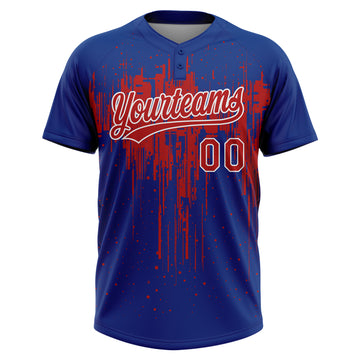 Custom Royal Red-White Dripping Splatter Paint Two-Button Unisex Softball Jersey
