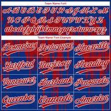 Load image into Gallery viewer, Custom Royal Red-White Dripping Splatter Paint Two-Button Unisex Softball Jersey
