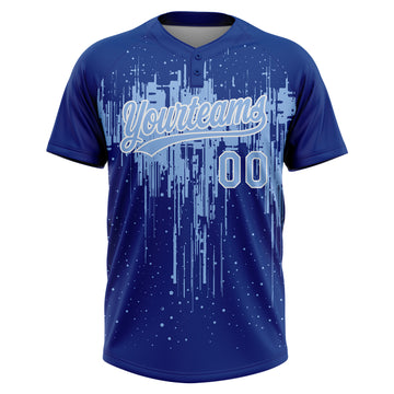 Custom Royal Light Blue-White Dripping Splatter Paint Two-Button Unisex Softball Jersey