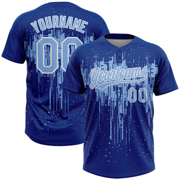 Custom Royal Light Blue-White Dripping Splatter Paint Two-Button Unisex Softball Jersey
