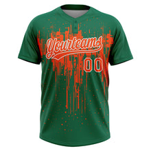 Загрузить изображение в средство просмотра галереи, Custom Kelly Green Orange-White Dripping Splatter Paint Two-Button Unisex Softball Jersey
