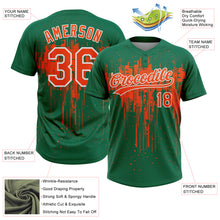 Загрузить изображение в средство просмотра галереи, Custom Kelly Green Orange-White Dripping Splatter Paint Two-Button Unisex Softball Jersey

