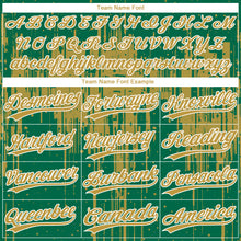 Загрузить изображение в средство просмотра галереи, Custom Kelly Green Old Gold-White Dripping Splatter Paint Two-Button Unisex Softball Jersey
