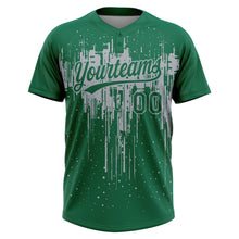 Загрузить изображение в средство просмотра галереи, Custom Kelly Green Gray Dripping Splatter Paint Two-Button Unisex Softball Jersey
