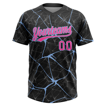 Custom Black Pink-Light Blue 3D Pattern Design Abstract Network Two-Button Unisex Softball Jersey