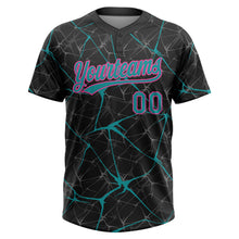 Load image into Gallery viewer, Custom Black Teal-Pink 3D Pattern Design Abstract Network Two-Button Unisex Softball Jersey
